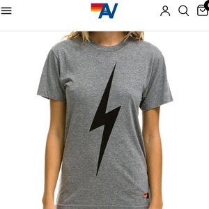 Aviator Nation Gray T-Shirt with Black Lightning Bolt - New